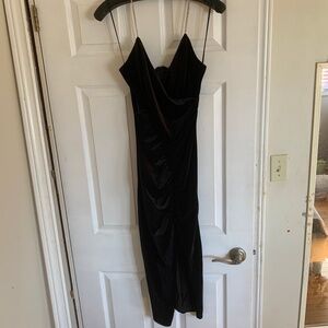 ZARA Velvet low cut, ruching, High slit dress, Xs-Sm